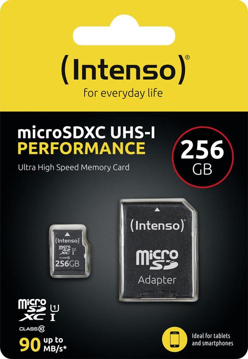 Image du produit Intenso microSDXC 256 Go Classe 10 UHS-I U1 Performance (256 Go, microSDHC, U1, UHS-I)