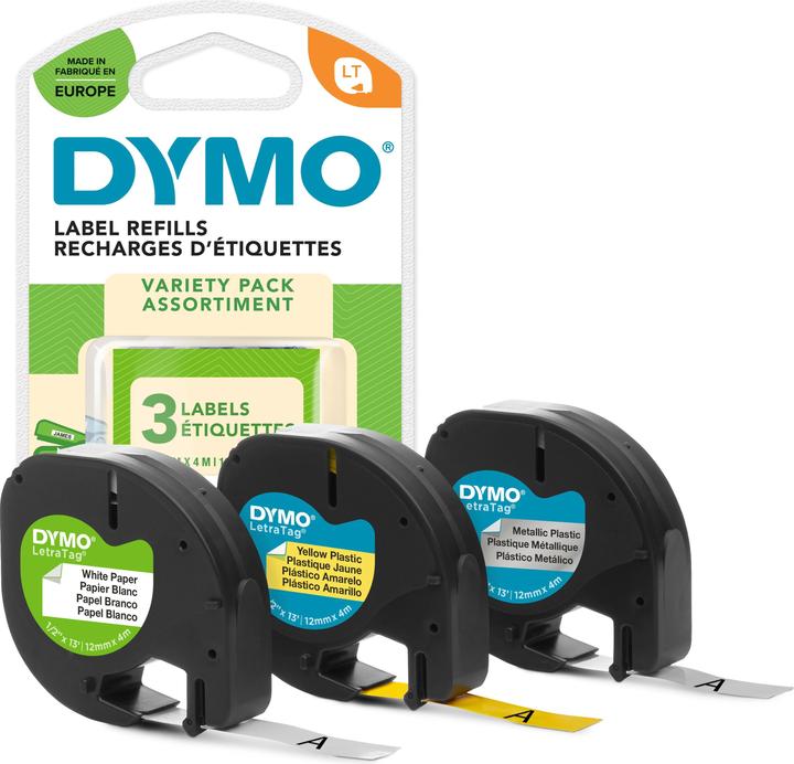 Actual product image Dymo S0721800 LetraTag Set of 3 (1.20 cm, White, Silver, Yellow)