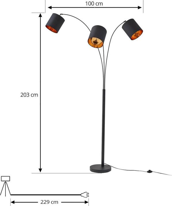 Image du produit Lindby Nanika lampadaire, noir/or (E27)
