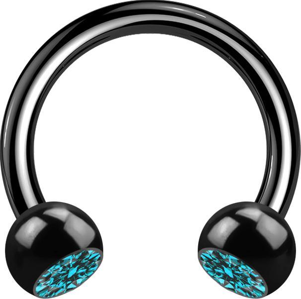 Produktbild Star Piercing Micro Circular Barbell schwarz mit zwei Kugeln Kristall aqua (ohne Messing, Titan G23)