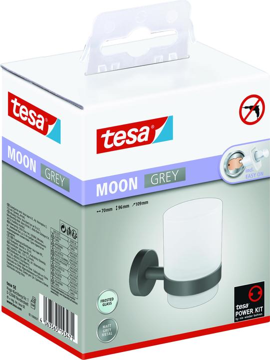 Immagine prodotto tesa Bicchiere per spazzolini da denti MOON GREY con soluzione adesiva senza forare (8,5 x 13,5 x 15,5 cm)