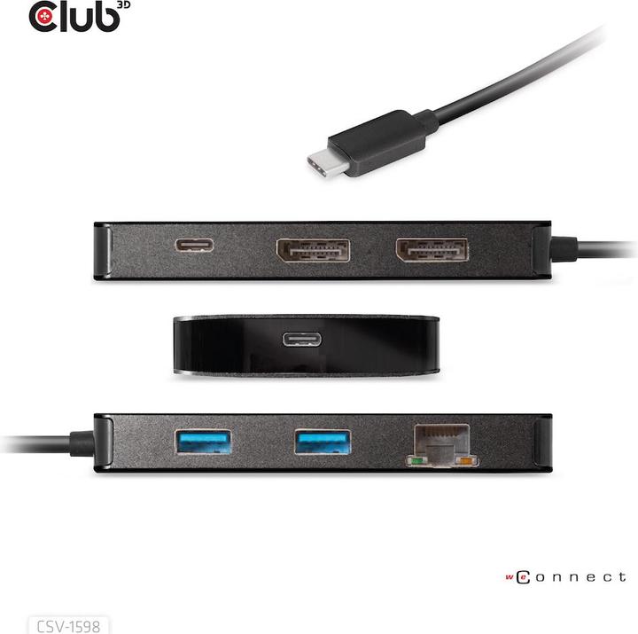 Productafbeelding Club 3D Club3D USB 7-in-1 Hub USB-C > 2xDP/2xUSB/2xUSB-C (USB-C, 7 Havens)