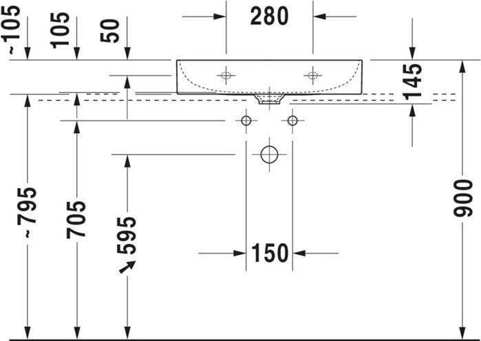 Actual product image Duravit Washbasin DURASQUARE o ÜL m HLB 600x470mm 2 tap holes white (470 mm, 600 mm)