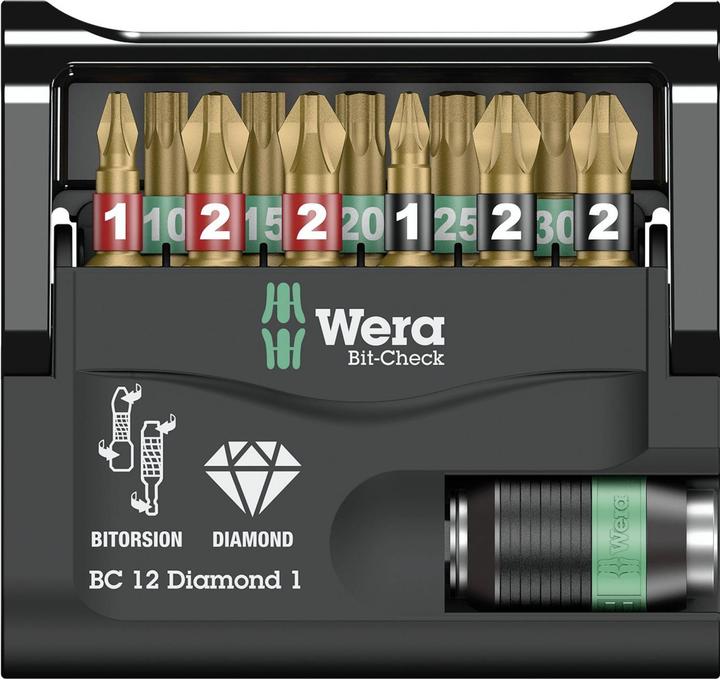 Produktbild Wera Bit-Check 12 Diamond 1 (Kreuz Phillips PH M1, Kreuz Phillips PH M2, Kreuz Pozidriv PZ M1, Kreuz Pozidriv PZ M2)