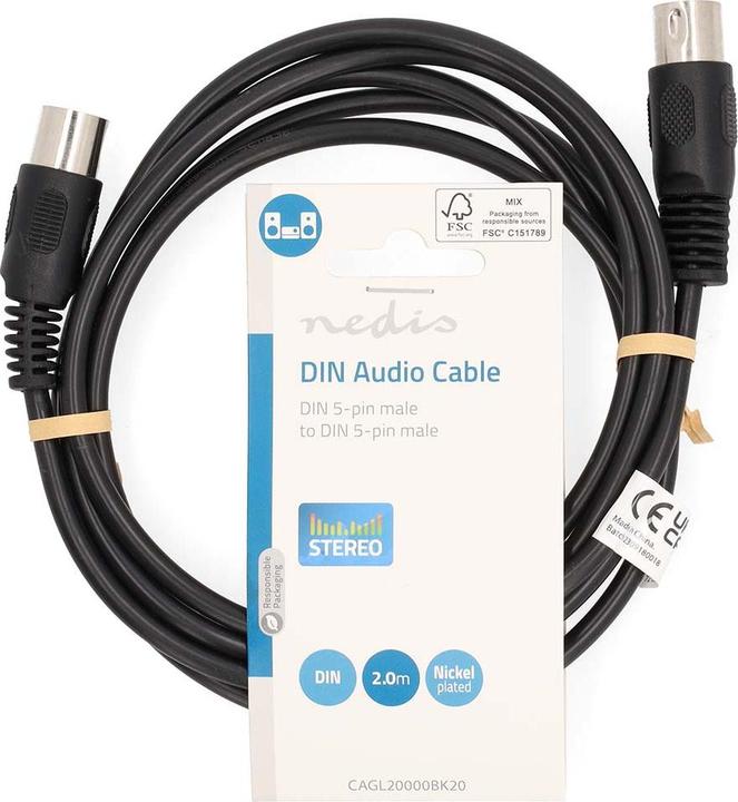 Produktbild Nedis DIN-Audio-Kabel | DIN 5-Pin Stecker | DIN 5-Pin Stecker | Vernickelt | 2.00 m | Rund | PVC | S (2 m)