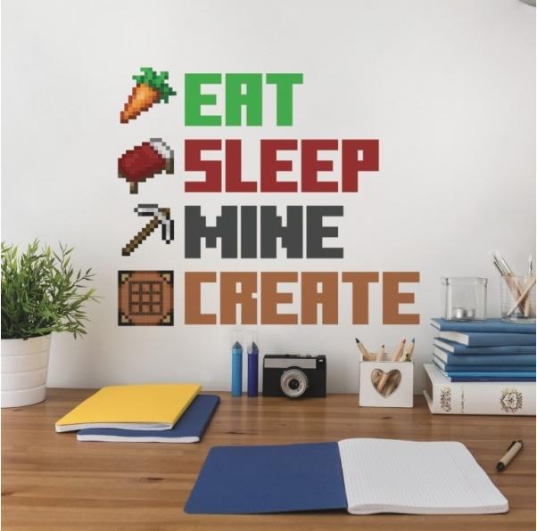 Productafbeelding Roommates Minecraft Eat Sleep Mine Create Verwijder En Plak Muurstickers