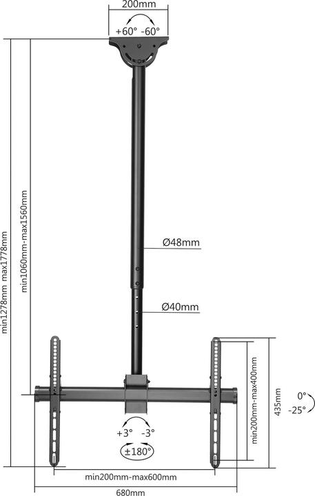 Produktbild Manhattan Höhenverstellbare TV-Deckenhalterung, neig- und schwenkbar (Decke, 70", 50 kg)
