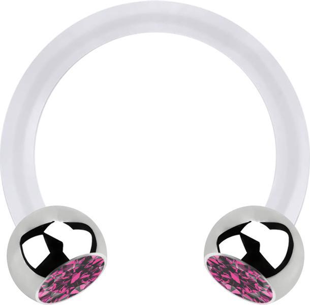 Produktbild Star Piercing Micro Circular Barbell transparent mit zwei Kugeln silber Kristall pink (Bioflex, ohne Messing, Chirurgenstahl 316L)