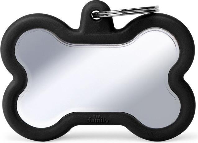 Produktbild Myfamily Bone Chrome Plated Brass ID-Hundetag schwarz, 4.9x3.6cm (1 Stk) (XL, Hund, Hundesport)