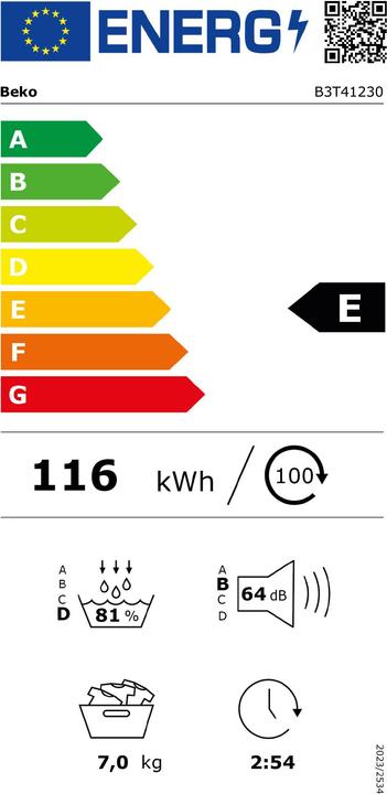 Energie-Label Beko Tro B3T41230 A++ wh (7 kg, Rechts)