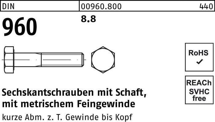 Produktbild Sechskantschraube DIN 960 m.Schaft M 18 x1,5 x 90 8.8 (25 Schrauben pro Stück)