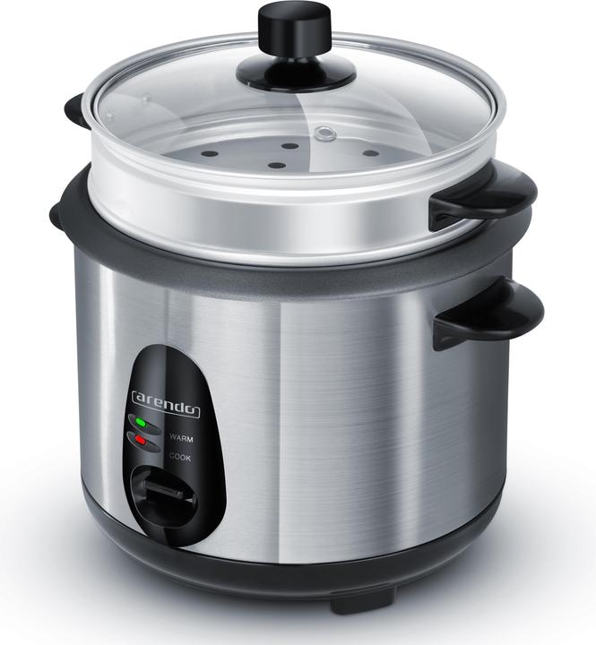 Arendo Reiskocher 1l, 400 W, Dampfgareinsatz, Warmhaltefunktion, Dampfgarer, Hitzeschutz, mit Zubehör