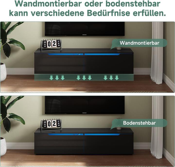Image du produit SONNI Low-Profile schwarz, TV-Panel hochglänzend, mit LED-Beleuchtung (in 12 Farben einstellbar), mi