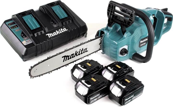 Produktbild Makita DUC 353 PM4 Akku Kettensäge 36V ( 2x18V ) Brushless 35 cm + 4x 4,0 Ah Akku + Doppelladegerät (Akku Kettensäge)