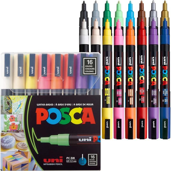 Actual product image Posca Felt-tip pen PC-3M Set of 16 (Multicolor, 1.30 mm, 16 x)