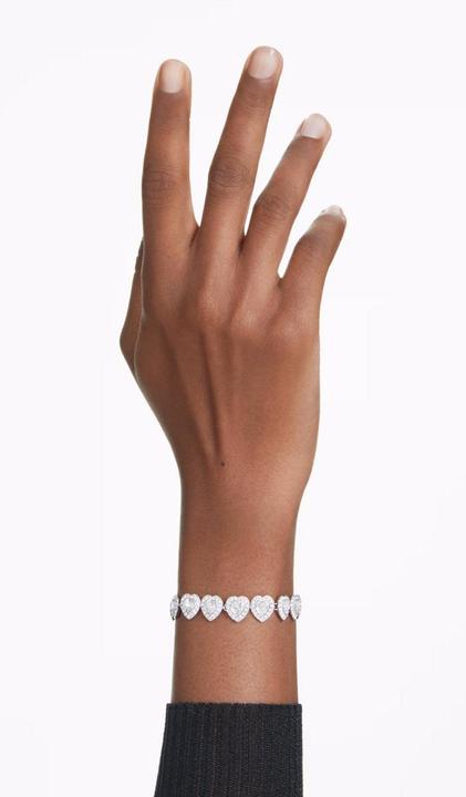Actual product image Swarovski x Ariana Grande Tennis Armband Verschiedene Schliffe Herz Weiss Rhodiniert (22 cm, Swarovski Metal)