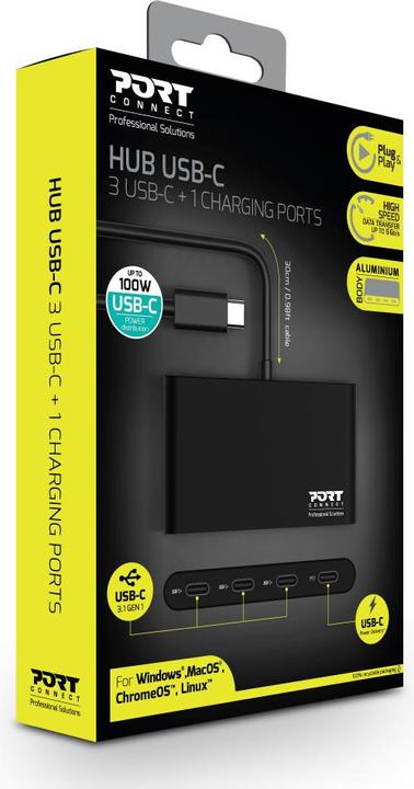 Image du produit Port Designs USB HUB TYPE C - 4 PORTS TYPE C - PD 100W (USB-C, 4 Ports)