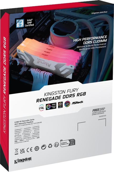 Image du produit Kingston 24GB 8800MT/s DDR5 CL42 CUDIMM FURY Renegade RGB White (1 x 24 Go, 8800 MHz, RAM DDR5, CU-DIMM)
