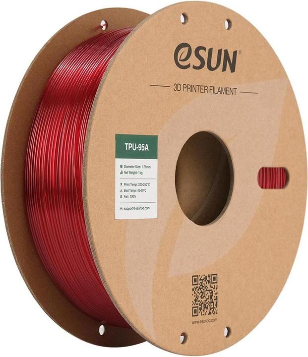 Actual product image eSUN eTPU-95A 1.75mm Tr. Red 1kg 3D Filament (TPU, 1.75 mm, 1000 g, Red)