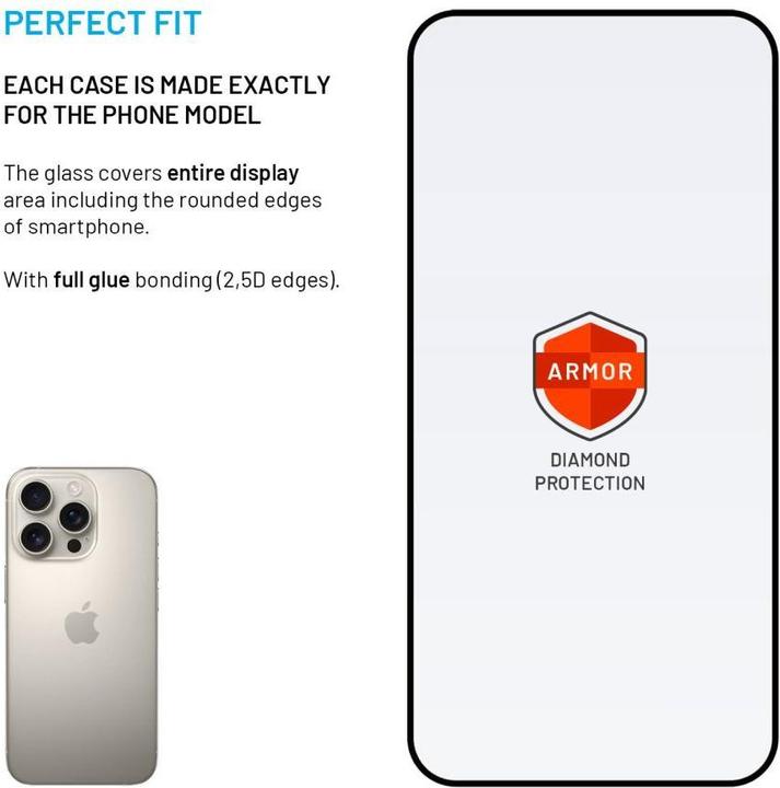 Produktbild Fixed Feste Rüstung | Displayschutzfolie | Apfel | iPhone 16 Pro | Gehärtetes Glas | Schwarz (1 Stück, Apple iPhone 16 Pro)