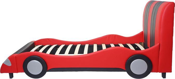 Image du produit Swisshandel24 Lit, car boy lit bébé, sommier à lattes imitation cuir bois 190x100cm noir-rouge - 43181