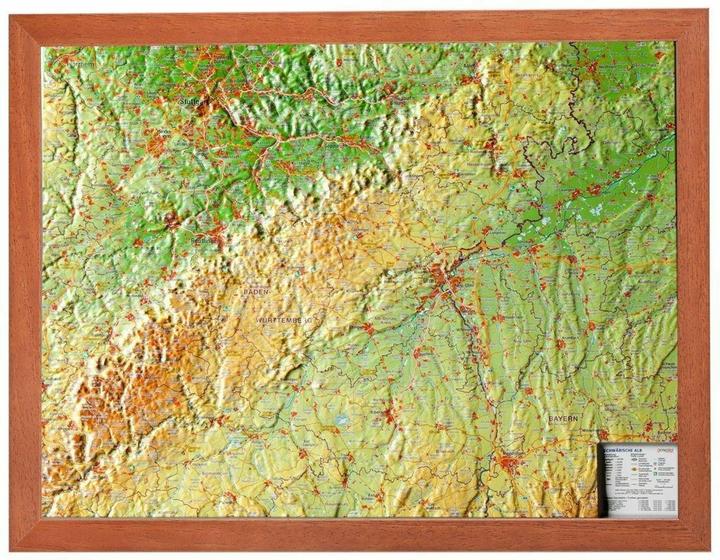 Produktbild Relief Schwäbische Alb 1:430.000 mit Holzrahmen