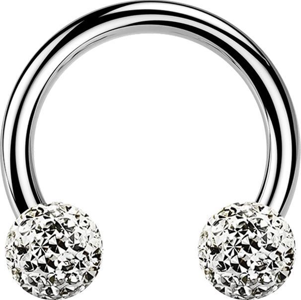 Actual product image Star Piercing Micro Circular Barbell silver with two crystal balls silver epoxy protective layer (without brass, Titanium G23)