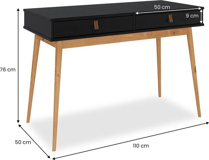 Immagine prodotto IDIMEX Scrivania WANDA con 2 cassetti in legno massiccio - colore nero/quercia