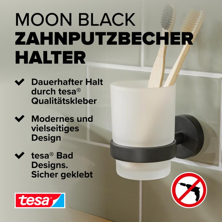 Image du produit tesa MOON BLACK Gobelet à dents avec solution adhésive sans perçage (9 x 13.5 x 18 cm)