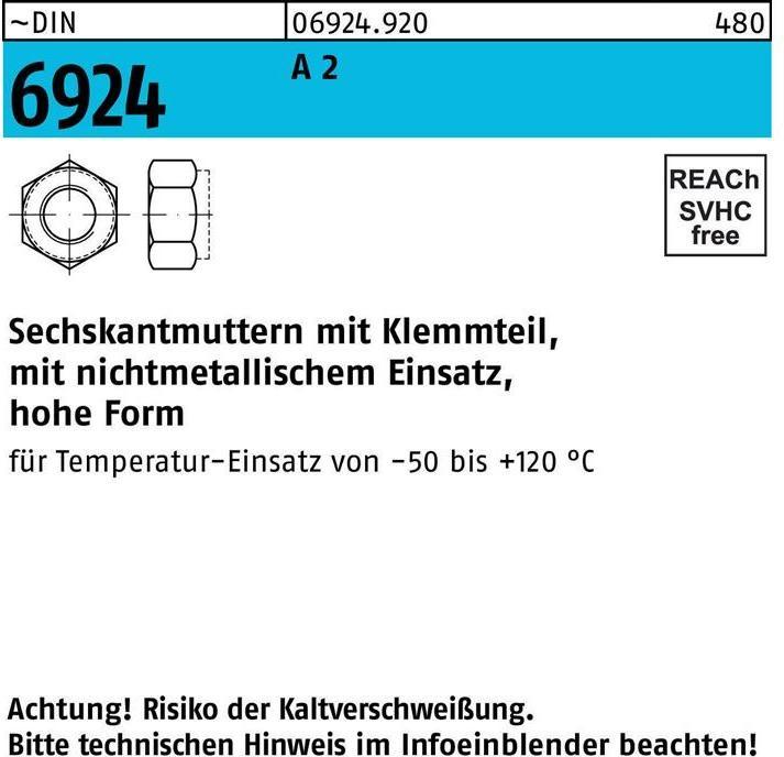 Sechskantmutter DIN 6924 m.Klemmteil M 5 A 2 (M5)