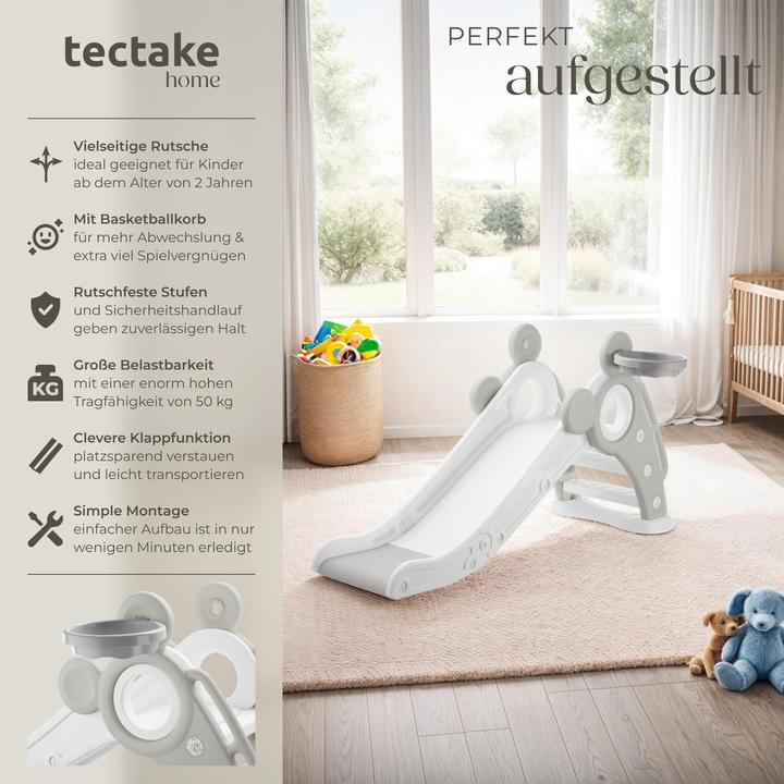 Produktbild tectake Kinderrutsche Joy, mit Basketballkorb, klappbar