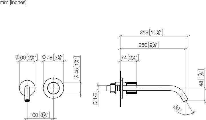 Actual product image Dornbracht Meta PURE wall-mounted single-lever basin mixer without pop-up waste, 250 mm projection