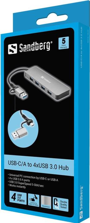 Actual product image Sandberg USB-C/A to 4xUSB 3.0 hub (USB-C, USB-A, 4 Ports)