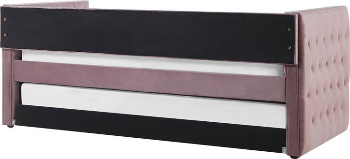 Actual product image Beliani Daybed extendable velvet fabric pink slatted frame 90 x 200 cm GASSIN (90 x 200 cm)