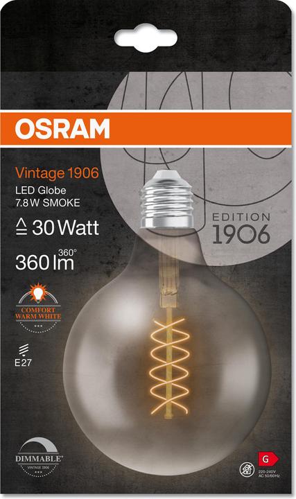 Produktbild Osram Vintage 1906 Led Classic Slim Filament Globe (E27, 7.80 W, 360 lm, 1 x, G)