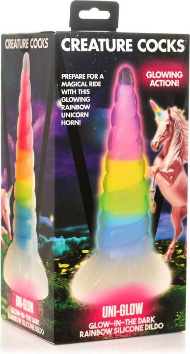 Actual product image Creature Cocks XR Brands - Luminescent Rainbow Silicone Dildo
