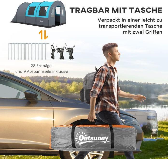 Immagine prodotto Swisshandel24 Tunnelzelt Campingzelt für 6 Personen, 2 Räume, 3000mm Wassersäule (Tenda a tunnel, 6 persone)