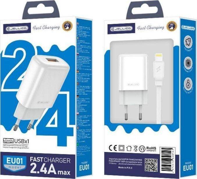 Image du produit Jellico EU01 USB 12W Universal USB Adaptive Charger 1x USB 2.4A (5-12V) + Lightning Cable (12 W)