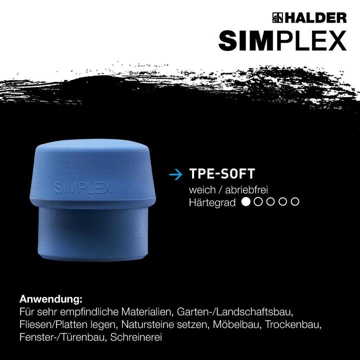 Produktbild Halder SIMPLEX-Plusbox Starterset, SIMPLEX-Softface-Hammer D80, Gummimischung mit Ständer / (4400 g)