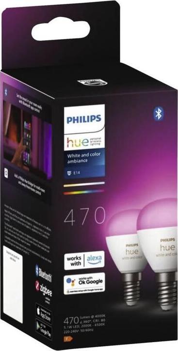 Actual product image Philips Hue White & Color Ambiance E14 Chandelier Twin Pack (E14, 5.10 W, 470 lm, 2 x, F)