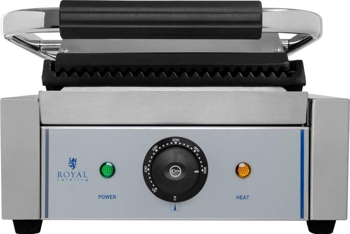 Produktbild Royal Catering Kontaktgrill geriffelt 1800W Gastro Panini Toaster Elektro Grillplatte Edelstahl