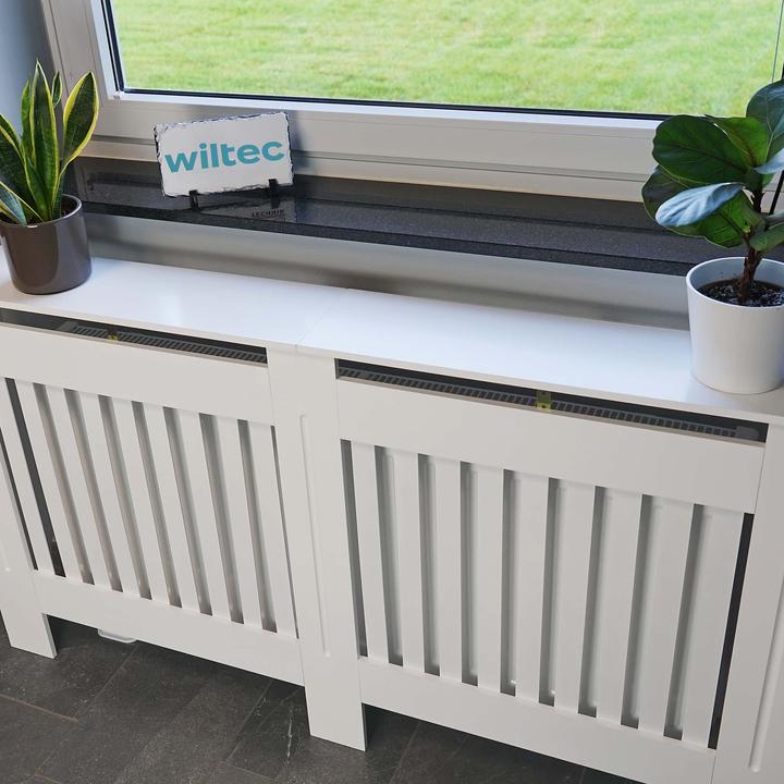 Actual product image Toboli Radiator Cover 172x19x82cm Painted in White MDF Grid-pattern Heater Protection with Shelf