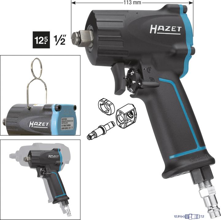 HAZET Schlagschrauber ∙ extra kurz 9012M ∙ Lösemoment maximal: 1100 Nm ∙ Vierkant 12,5 mm (1/2 Zoll… (Druckluft)