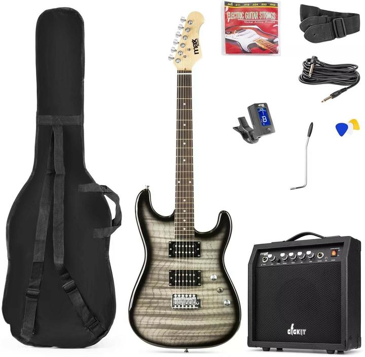 Max Electric Guitar GigKit Quilted Style Black (Electric guitar, Wood)