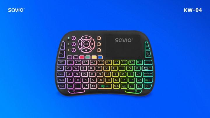 Produktbild Savio KW-04 Hintergrundbeleuchtete kabellose Tastatur RGB BT + 2 4 GHz TV-Box Smart TV Konsolen (US, Kabellos)