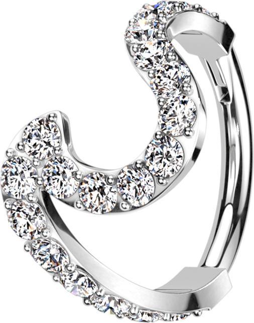 Actual product image Star Piercing Micro segment ring hinged silver wave with crystals (without brass, Surgical steel 316L)