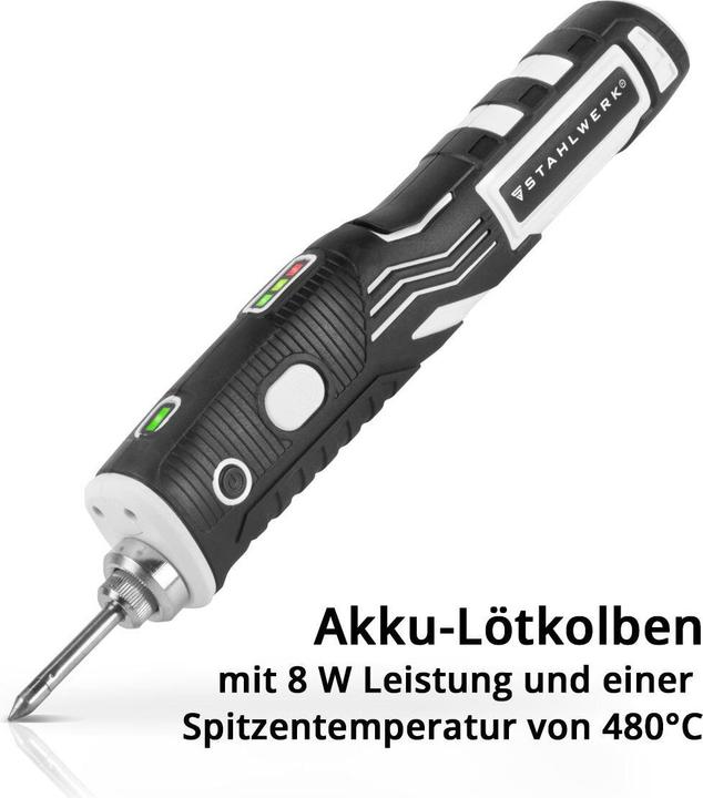 Actual product image Stahlwerk BLK-8 ST cordless soldering iron with 480°C soldering temperature in a complete set