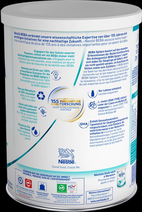 Nährwerte und Zutaten Beba Optipro 1 (800 g, ab Geburt)