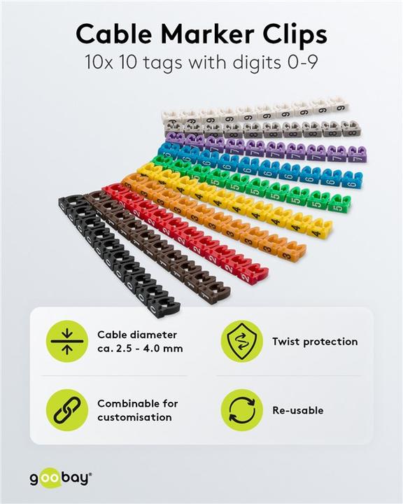 Produktbild Goobay Kabelmarker-Clips "Ziffern 0-9", für Kabeldurchmesser bis 4 mm, 4 mm