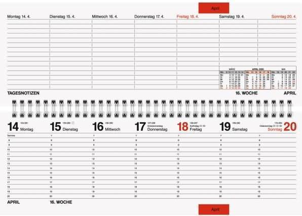 Actual product image Rido Cross calendar Septant 30,7x10,5cm 1 week/2 pages Prestige leatherette brown 2025 (German)